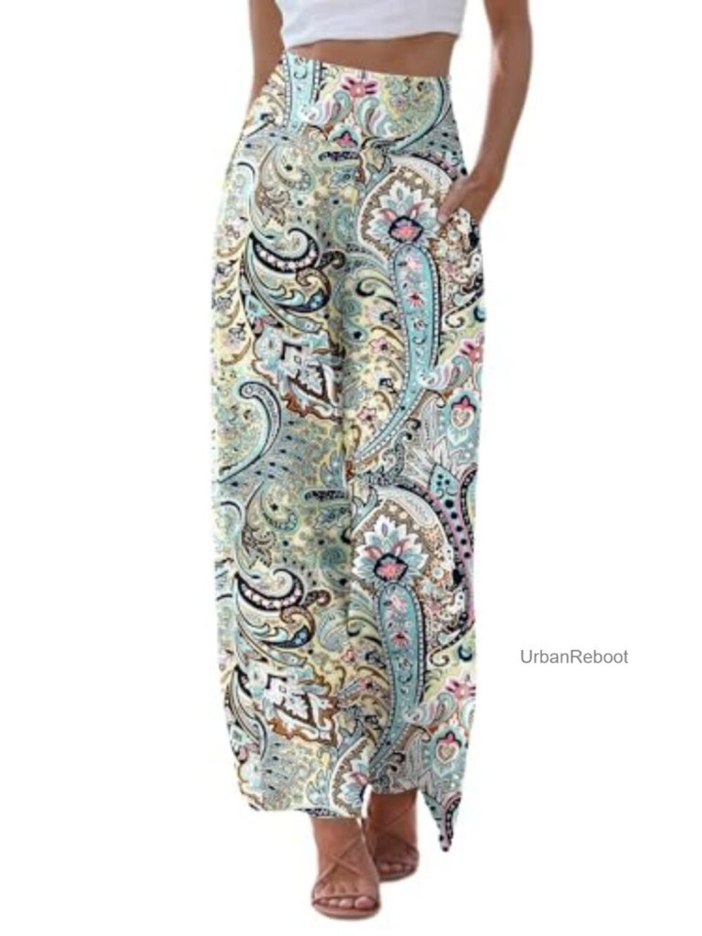 Women's High Waist Wide Leg Palazzo Pants with Pockets - Picture 2 of 7